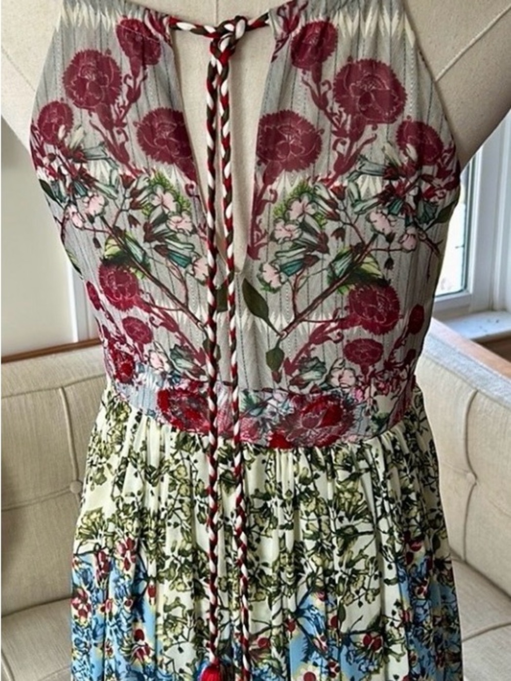 Anthropologie Floral Halter Maxi Dress in Blue, Red, Green - Picture 3 of 6
